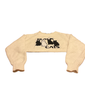Cider Beige Sweater with Black Cat Motif